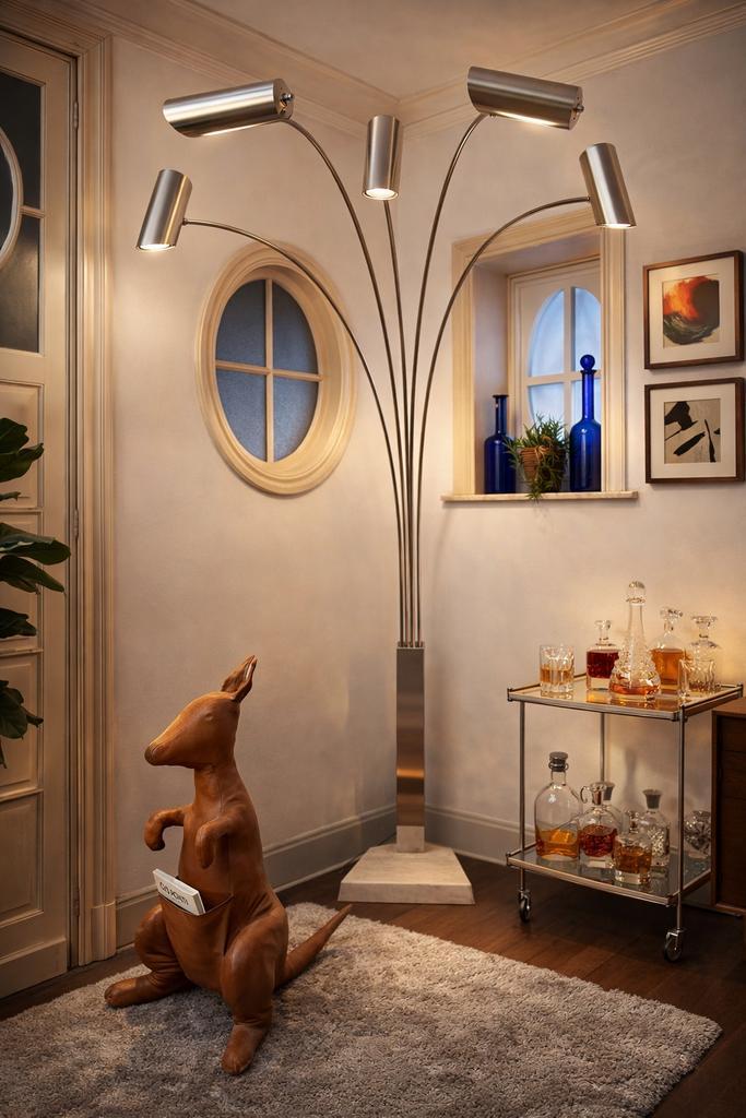 Italiaanse 5-armige vloerlamp, travertijn en chroom., Huis en Inrichting, Lampen | Vloerlampen, Zo goed als nieuw, Ophalen