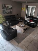 Bruine lederen salon met relaxen, Ophalen, Zo goed als nieuw