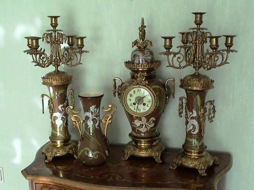 Garniture faience horloge BOCH BFK Art Nouveau 1900, Antiquités & Art, Antiquités | Horloges, Enlèvement
