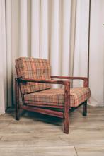 Restored vintage armchair tartan plaid natural wool 1865, Ophalen of Verzenden