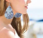 Bohemian bloemenprint lederen teardrop oorbellen oorhangers, Ophalen of Verzenden, Nieuw