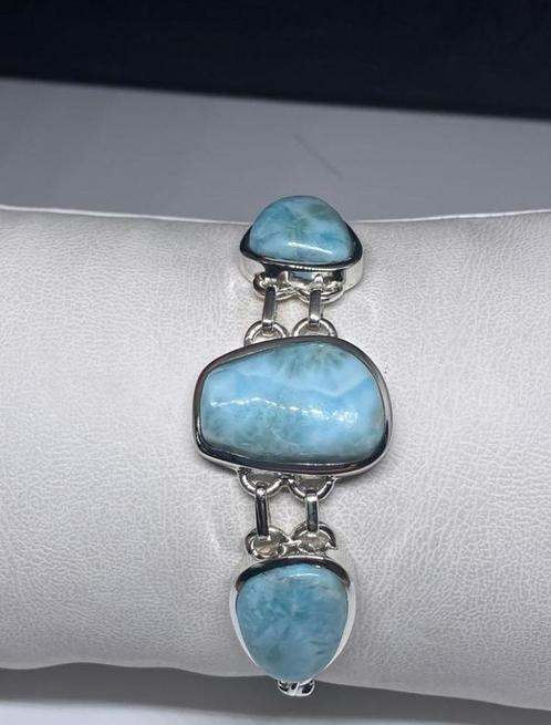 Zilveren armband (925) van 19 cm met larimar, Handtassen en Accessoires, Armbanden, Nieuw, Overige materialen, Blauw, Met edelsteen