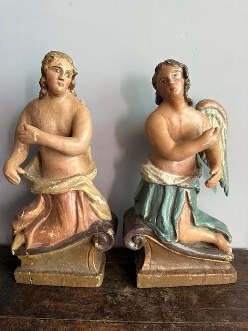 Antiek 18 eeuwse houten engelen, Antiek en Kunst, Kunst | Beelden en Houtsnijwerken, Ophalen of Verzenden