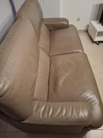 Cuir 3 places taupe, 200 à 250 cm, Banc droit, Comme neuf, Enlèvement
