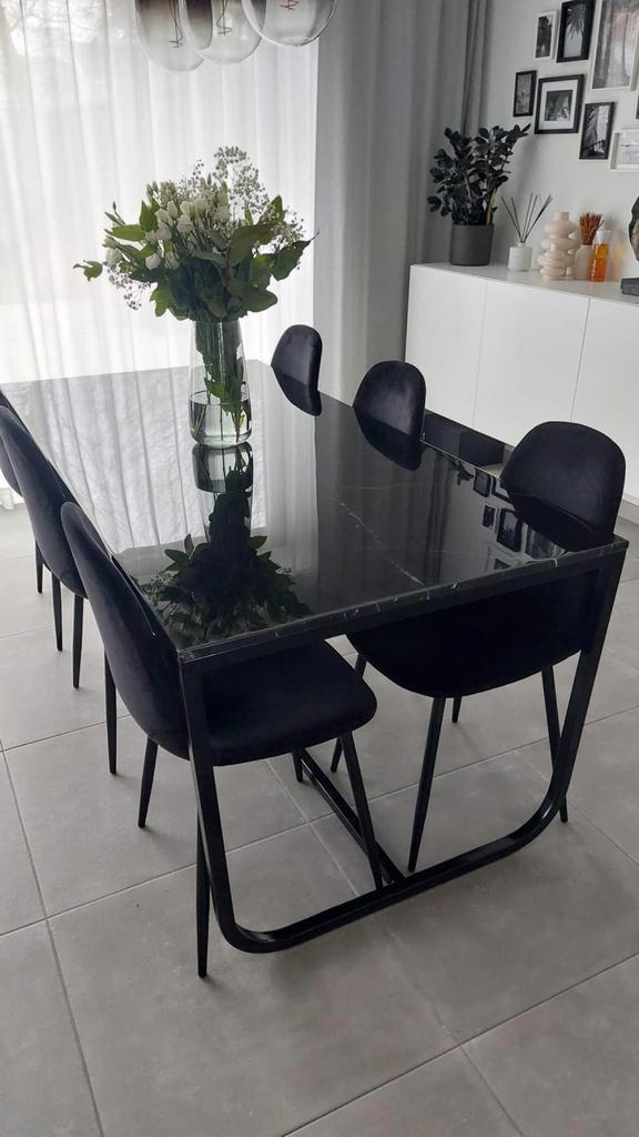 Zwart marmer eettafel 180 x 90 x 74cm, Huis en Inrichting, Tafels | Eettafels, Zo goed als nieuw, Ophalen