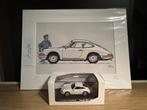 Porsche 901 1964 tekening + miniatuur autootje, Antiek en Kunst, Ophalen of Verzenden