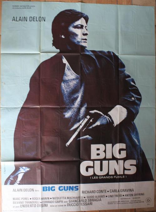 Franse XL filmaffiche Alain Delon Big guns 1973 filmposter, Verzamelen, Posters, Gebruikt, Film en Tv, Deurposter of groter, Rechthoekig Staand