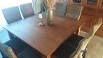 Teak tafel met 8 rieten stoelen., Ophalen, Teakhout