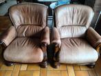 Canapé en cuir marron avec accoudoirs en bois, Maison & Meubles, Fauteuils, Enlèvement