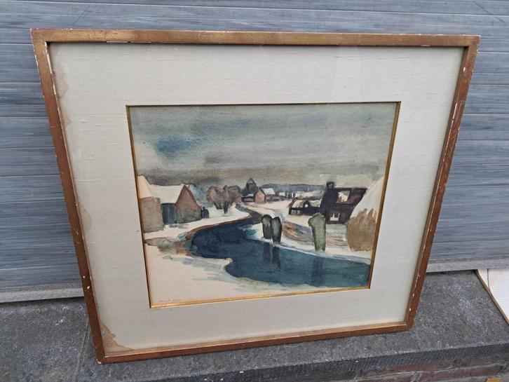 aquarelle signe armand apol, Antiek en Kunst, Kunst | Schilderijen | Klassiek, Ophalen of Verzenden