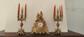 antiek schouwgarnituur messing  beschikbaar voor biedingen