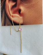 Oorbellen hangers zirkoon rose staal verguld18K, Met kristal, Hangers, Nieuw, Ophalen of Verzenden