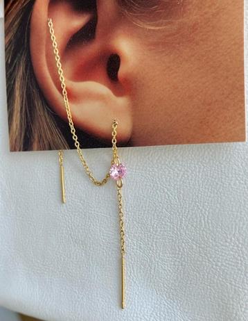 Oorbellen hangers zirkoon rose staal verguld18K beschikbaar voor biedingen