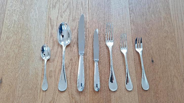 92-delige set Christofle verzilverd bestek - Perles, Huis en Inrichting, Keuken | Bestek, Nieuw, Bestekset, Zilver, Ophalen