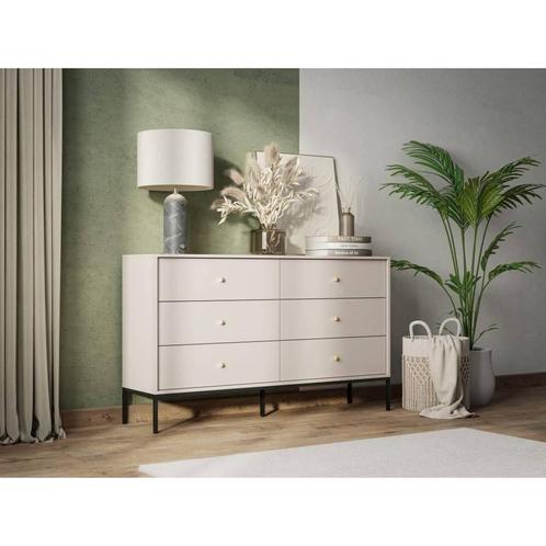 wandkast in beige kleur met zwart staal 6 lades nieuw in doo, Huis en Inrichting, Kasten | Wandmeubels, Zo goed als nieuw, Ophalen of Verzenden