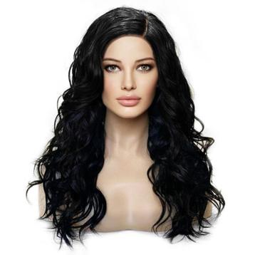 Swiss lace pruik lang zwart haar beach wave krullen Calyx beschikbaar voor biedingen