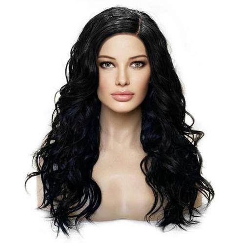 Swiss lace pruik lang zwart haar beach wave krullen Calyx, Handtassen en Accessoires, Uiterlijk | Haarverzorging, Nieuw, Pruik of Haarverlenging