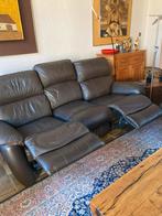 Donkerbruin , 3 zit en 2 zit ,relax met zijdelingse bedieni, Ophalen, Gebruikt, Rechte bank, Leer