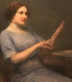 Portret uit Parijs van dame in een blauwe jurk, Ophalen of Verzenden