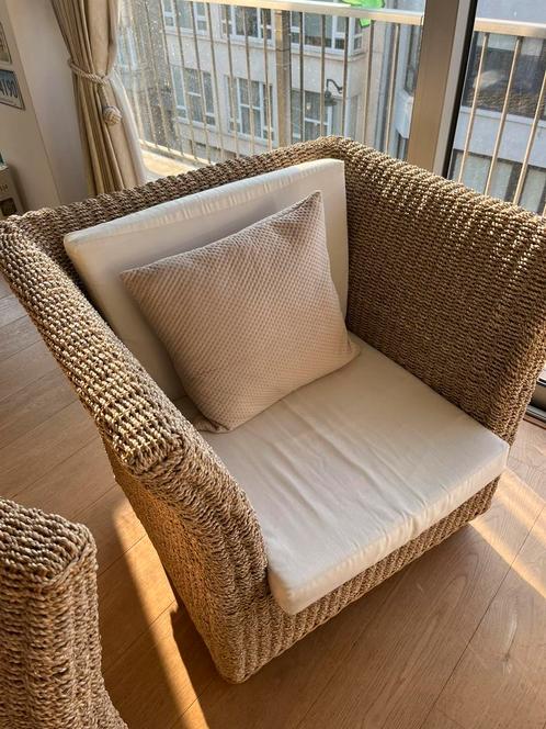 Fauteuils et canapé en rotin, Huis en Inrichting, Zetels | Zetels, Zo goed als nieuw, Rechte bank, Tweepersoons, 150 tot 200 cm