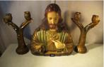Mooi Antiek Borstbeeld van Christus met 2 kandelaars, Antiek en Kunst, Ophalen of Verzenden