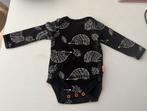 Zwarte body met egels, lange mouwen, Hema maat 50/56, Kinderen en Baby's, Babykleding | Maat 50, Ophalen of Verzenden, Gebruikt