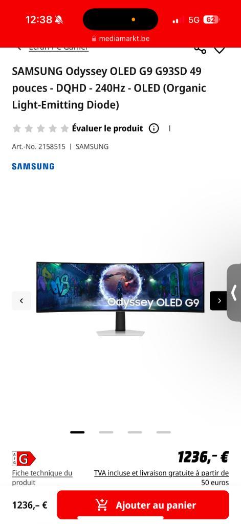 SAMSUNG Odyssey OLED G9 G93SD 49 pouces - DQHD - 240Hz - OLE, Computers en Software, Monitoren, Nieuw, 201 Hz of meer, DisplayPort