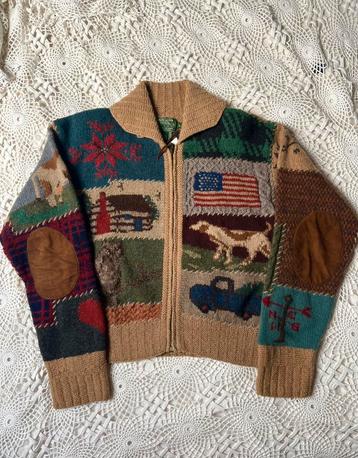 Vintage Ralph Lauren Country handgebreide wollen cardigan L beschikbaar voor biedingen
