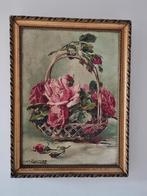 Stilleven rozen olieverf op doek, vergulde kader, jaren 1950, Antiek en Kunst, Ophalen