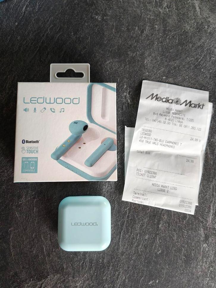 Écouteurs Bluetooth Ledwood TWS, Telecommunicatie, Mobiele telefoons | Oordopjes, Zo goed als nieuw, In oorschelp (earbud), Bluetooth