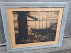 Gravure bateau au port signe armand apol, Antiek en Kunst, Kunst | Etsen en Gravures, Ophalen of Verzenden