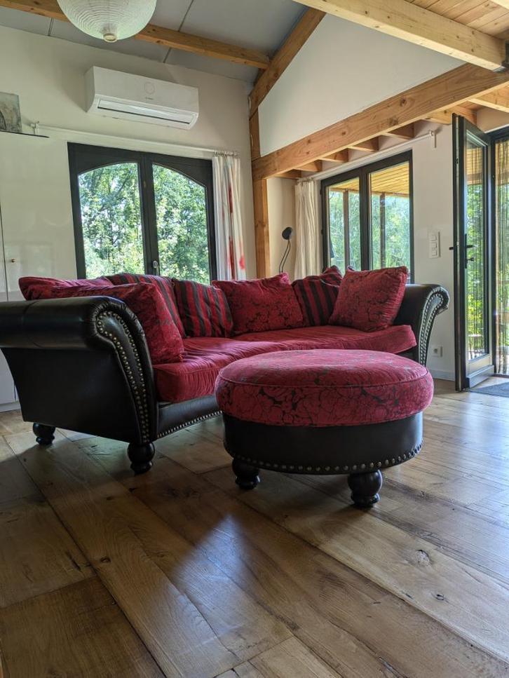 Grote comfy zetel, licht gebogen, Huis en Inrichting, Zetels | Zetels, Zo goed als nieuw, Rechte bank, Vierpersoons of meer, 300 cm of meer