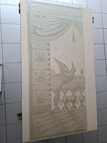 GEETST ART DECO GLAZEN DEURPANEEL 54 xm x 122 cm beschikbaar voor biedingen