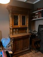 Mooie eikenhouten kast met glas in lood ramen, Antiek en Kunst, Ophalen