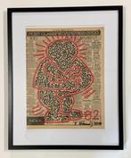 Tekening naar Keith Haring op krantenpapier. Ingelijst, Antiek en Kunst, Ophalen of Verzenden