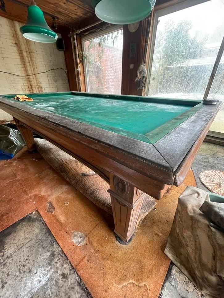 Antieke biljarttafel Van Laere Bruxelles met leien platen, Sports & Fitness, Billards & Billards américains, Comme neuf, Table de billard