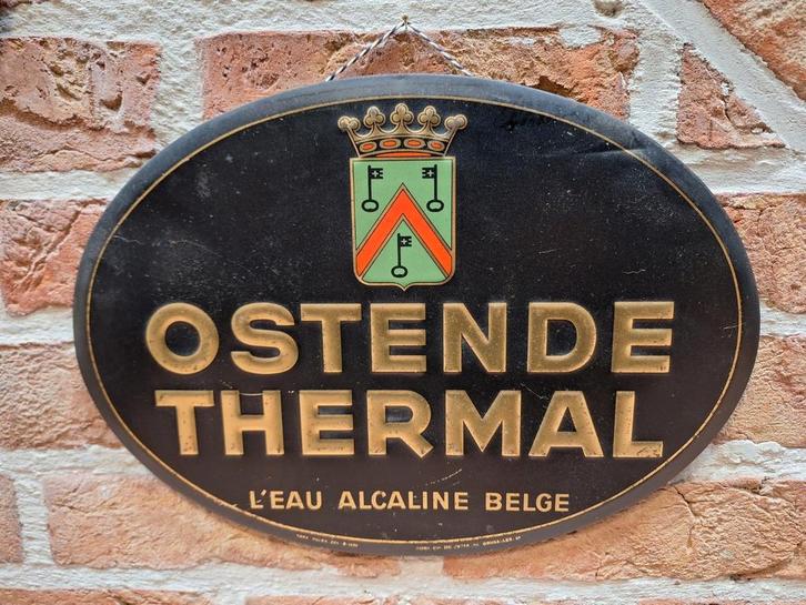 Blikken reclame bord 1939 Ostende Thermal, Verzamelen, Merken en Reclamevoorwerpen, Gebruikt, Reclamebord, Ophalen of Verzenden