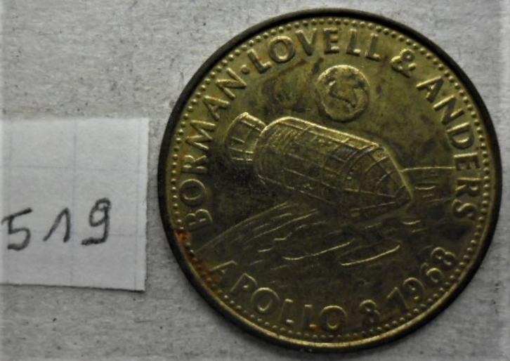 Schelp 26mm Apolo 8 BORMAN koperen penning, Postzegels en Munten, Penningen en Medailles, Overige materialen, Ophalen of Verzenden