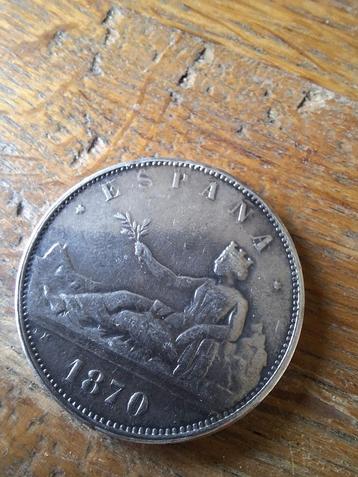 5 Pesetas Spanje 1870 REPLICA beschikbaar voor biedingen