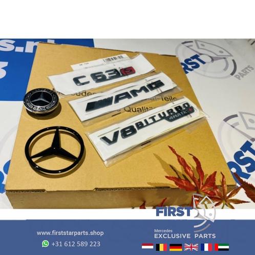 W205 C63S AMG LOGO SET C 63 S ZWART EMBLEMEN SET Mercedes C, Auto-onderdelen, Carrosserie, Mercedes-Benz, Gebruikt, Ophalen of Verzenden