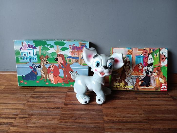 Lady en de Vagebond: oude puzzels + Rakker piepfiguur, Verzamelen, Disney, Zo goed als nieuw, Beeldje of Figuurtje, Overige figuren