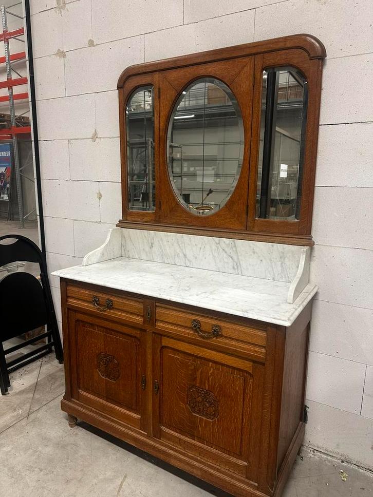 Antiek Eiken Make-up Meubel / Kaptafel met Marmeren Blad, Antiek en Kunst, Antiek | Meubels | Kasten, Ophalen
