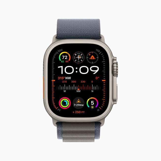 Apple Watch Ultra 2 - Titane 49mm - Boucle Alpine Bleu (L), Handtassen en Accessoires, Smartwatches, Zo goed als nieuw, iOS, Blauw