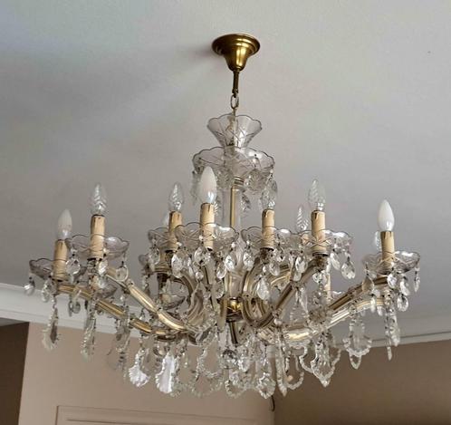 Kroonluchter in Boheemse kristal 10 armen 15 lampen, Huis en Inrichting, Lampen | Kroonluchters, Zo goed als nieuw, Ophalen