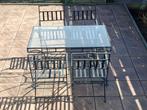 Ijzeren tuintafel en vier stoelen, Ophalen, Gebruikt, Rechthoekig, Metaal