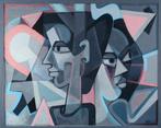 Olieverf - Abstracte Koppen - Onleesbaar Gesigneerd, Ophalen of Verzenden