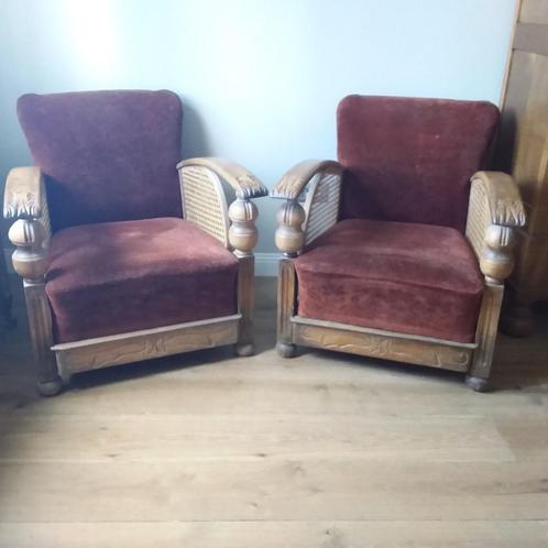 Prachtig set 2 vintage fauteuils, jaren 60, origineel stof, Antiek en Kunst, Antiek | Overige Antiek, Ophalen