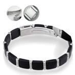 Bracelet pour hommes en acier inoxydable avec caoutchouc, Bijoux, Sacs & Beauté, Bracelets, Noir, Acier, Enlèvement ou Envoi, Neuf