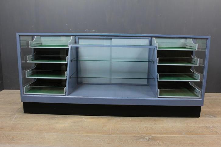 Winkeltoog Vintage Toonbank met laden vitrinekast Balie, Antiek en Kunst, Curiosa en Brocante, Verzenden