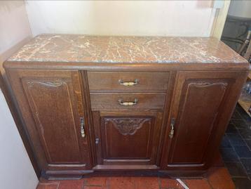 Buffet / commode en chene avec plateau de marbre ancien, Enlèvement, Utilisé